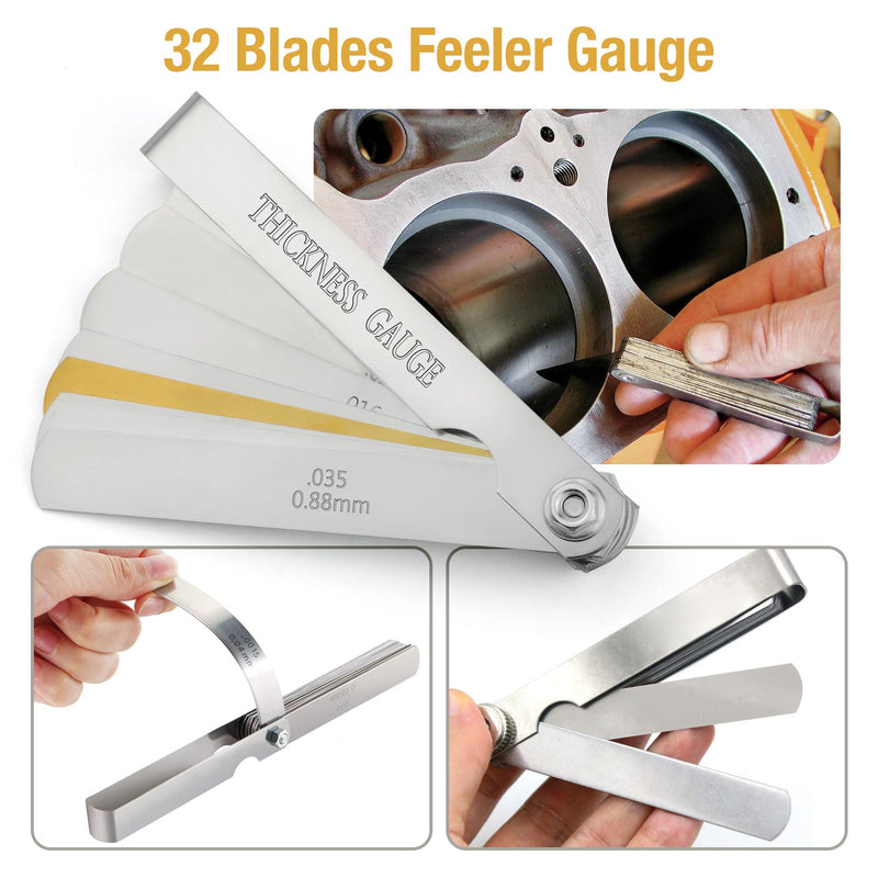 Universal Piston Ring Squaring Tool for End Gap 2-5inch Bores, with 32 Blades Feeler Gauge Gap Measuring Tool (Squaring Tool+Feeler Gauge) Squaring Tool + Feeler Gauge