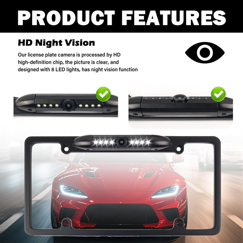 2026 New Car License Plate Backup Camera,8 LED HD Night Vision Reverse Camera with 170° Wide Angle,IP68 Waterproof Backup Cameras License Plate Mount for Truck SUV
