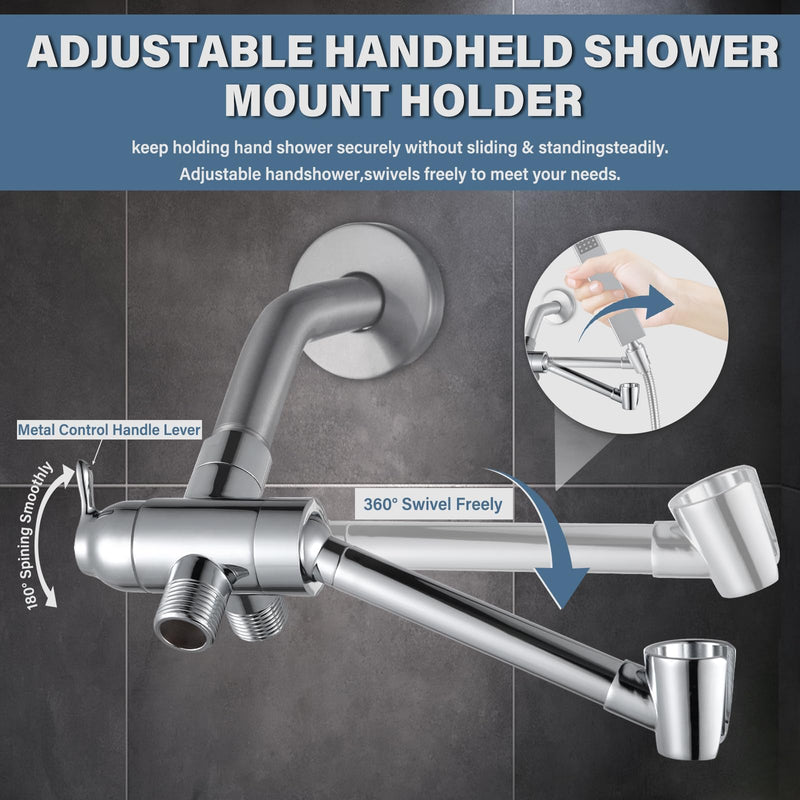 YDmeet All Metal Shower Diverter Valve with HandShower Holder - Upgraded 3 Way Shower Head for Handheld and Fixed Rain Showerhead - Universal G1/2 Bathroom Part, Polished Chrome Chrome Polished