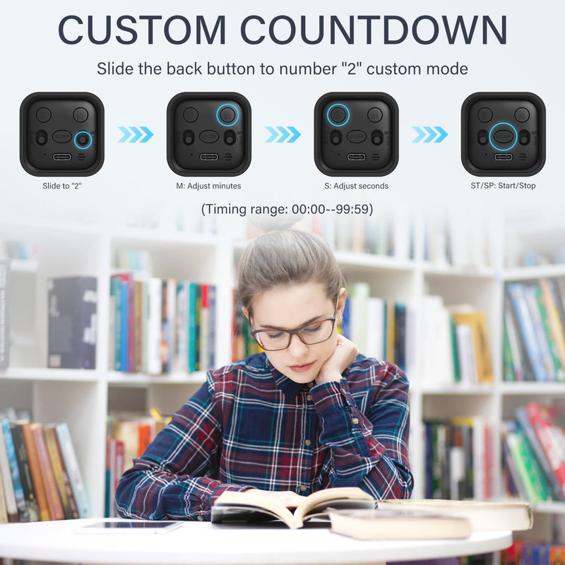 Rotating Pomodoro Timer 5, 25, 10 50 Minutes Preset, Desk Productivity Timer w/Gra vity Sensor, ADHD Tool Cube Countdown, Custom Modes, for Work, Study, Back to School, Kitchen, Black, 2 Pack 2 Pack Black