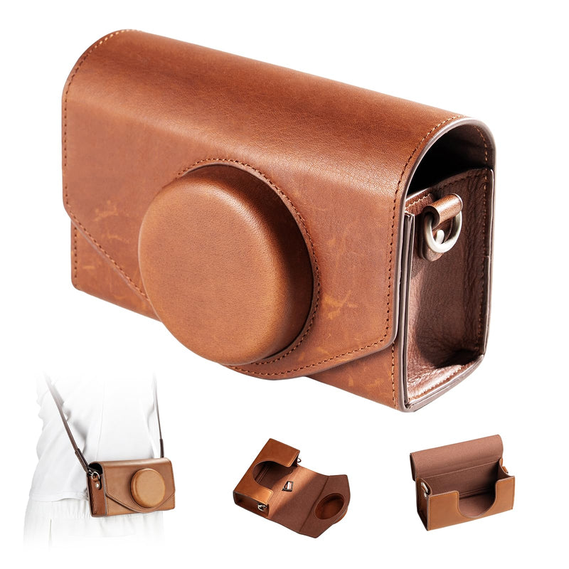 SmallRig Leather Case Bag for FUJIFILM X-E5 / X100VI, for Ricoh GR IV/GR III, Carrying Case with Magnetic Closure, Protective Pouch, Compact Storage Bag, Crossbody Bag, Shoulder Strap, Brown-5986