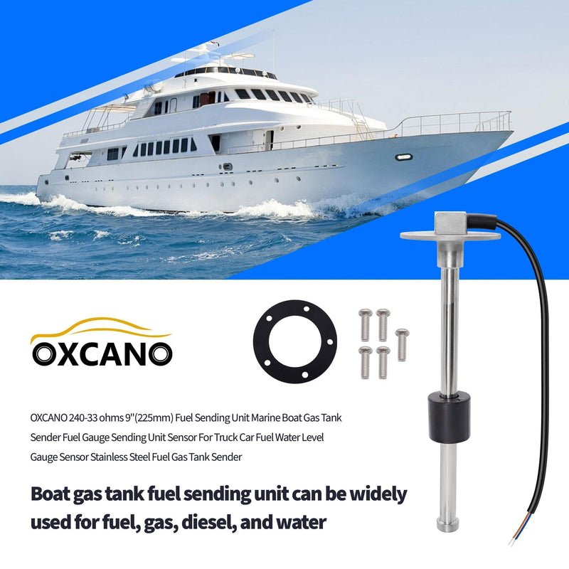 240-33 ohms 9"(225mm) Fuel Sending Unit Marine Boat Gas Tank Sender Fuel Gauge Sending Unit Sensor for Truck Car Fuel Water Level Gauge Sensor Stainless Steel Fuel Gas Tank Sender 240-33 ohms 9"(225mm)