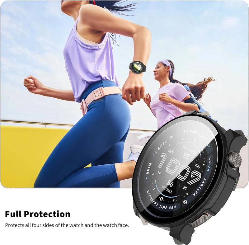 [4-Pack Screen Protector Case for Amazfit Balance 2 Smartwatch, Hard PC Bumper & Tempered Glass Film Replacement Cover Accessories Black\ Navy Blue\ Green\ Clear