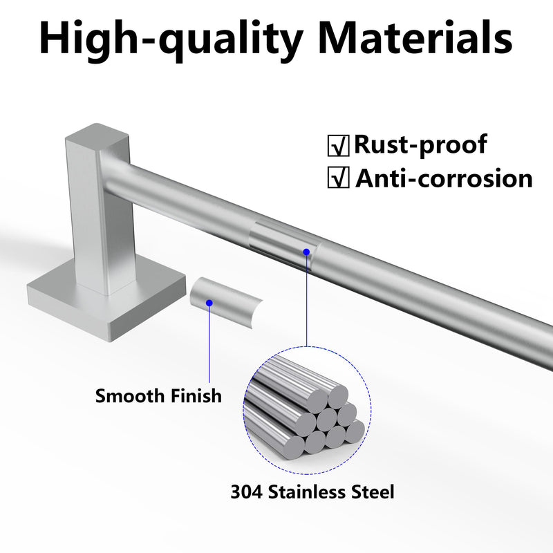 Towel Bar, Adjustable 12.7inch to 23.2inch Wall Mounted Towel Rack for Bathroom, Kitchen, SUS 304 Stainless Steel Towel Rod with Square Base (Brushed Nickel) Brushed Nickel
