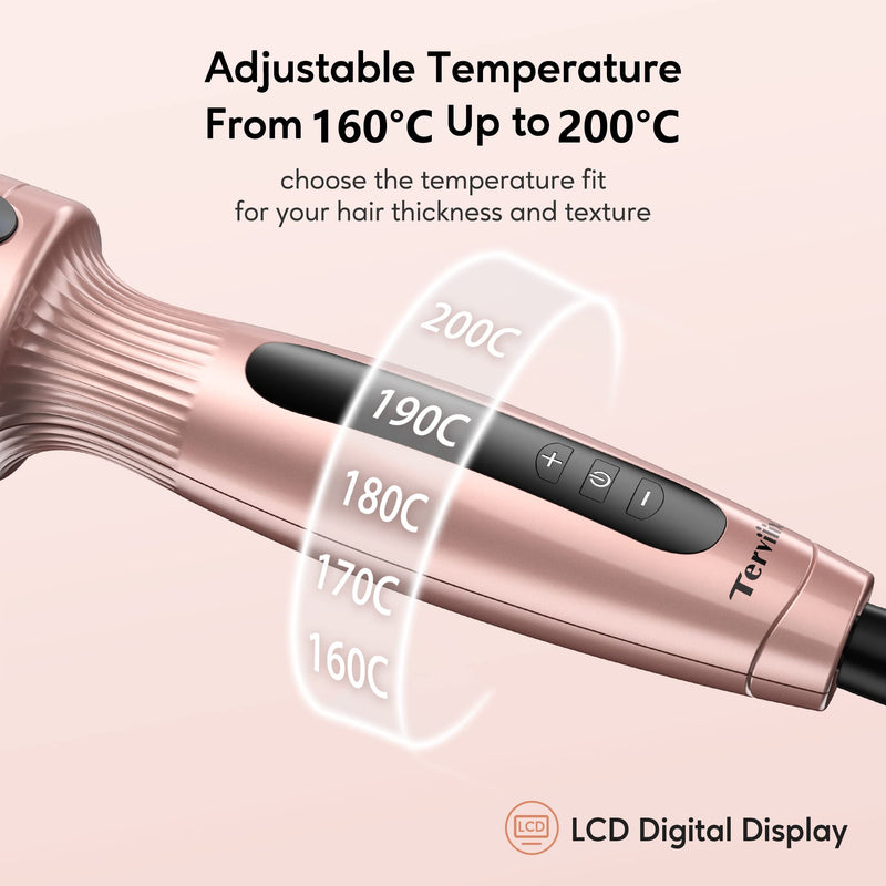 Terviiix Thermal Brush Ceramic Tourmaline Ionic Curling Iron, 38MM Volumizing Hot Brush Create Root Volume & Loose Curls, Digital Display 5 Temperatures Heated Volumizer, Dual Voltage