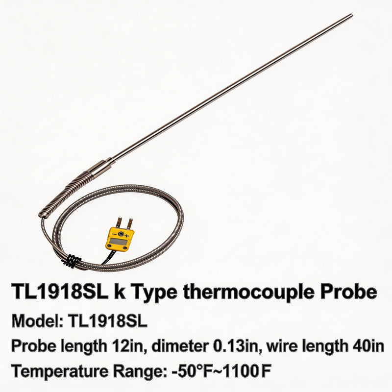 TL1918SL k Type thermocouple Probe -50℉~1100℉ 0.13in/40in k-Type Temperature Sensors