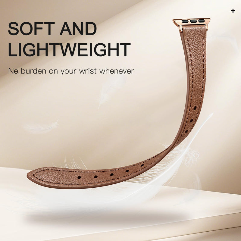 JR.DM 2 Pack Slim Leather Bands for Women Compatible with Apple Watch 40mm 42mm(S10/11) 41mm 38mm, Soft Top Leather Watch Thin Straps Replacement for iWatch Series 11/10/9/8/7/6/5/4/3/2/1/SE A1-2pcs-Black/Brown for Rose Gold 38/40/41/42mm(series 11/10)