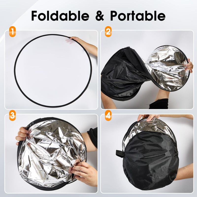 5-in-1 Light Reflector 43 Inch/110 cm Photography Diffuser Collapsible Portable with Bag，Gold Silver White Black Translucent for Studio and Outdoor Lighting (43'' (110cm)) 43'' (110cm)