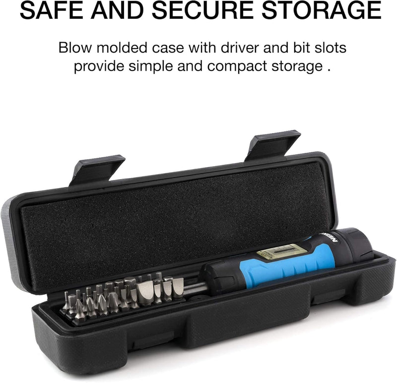 Neiko 10574A 1/4” Drive Torque Wrench Screwdriver Set | 30 Pieces of S2 Steel Philips, Hex, Slotted, and Torx Bits | 10 to 60 Inch-Pounds Torque Adjustment Range | Firearms Accurizing and Gunsmithing