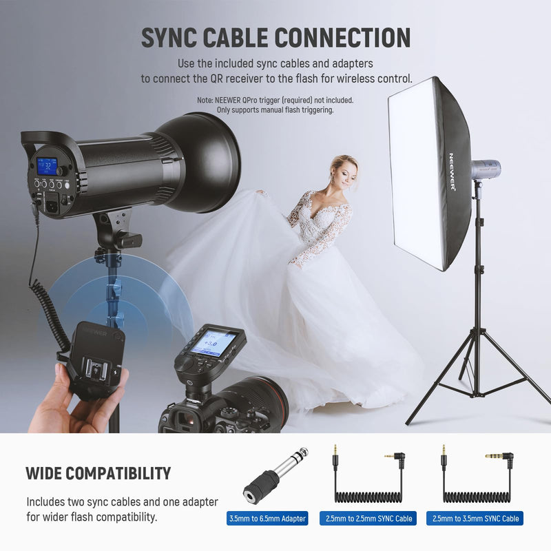 NEEWER QR 2.4G Wireless Flash Receiver for NEEWER QPRO-C, QPRO-N, QPRO-S Triggers, Single Contact with 2.5mm Sync Port, Hot Shoes, 1/4" Thread, Compatible with Godox Yongnuo NEEWER Vision4 S101 NW700