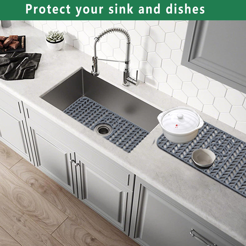 GUUKIN Sink Protectors for Kitchen Sink 19x13 & 24x12.5 & 13x11 & 26x14 & 28x14 & 29x15, Large Silicone Mats Grid for Bottom of Farmhouse Stainless Steel (24x12.5 with 3 Reserved Holes) 24"x 12.5" 3 Reserved Holes