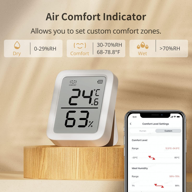 SwitchBot Thermometer Hygrometer, Bluetooth Indoor Humidity Meter for Home, Temperature Sensor with App Control, Large LCD Display, Notification Alerts, 2-Year Data Storage Export SwitchBot Meter Plus 1 pack, white