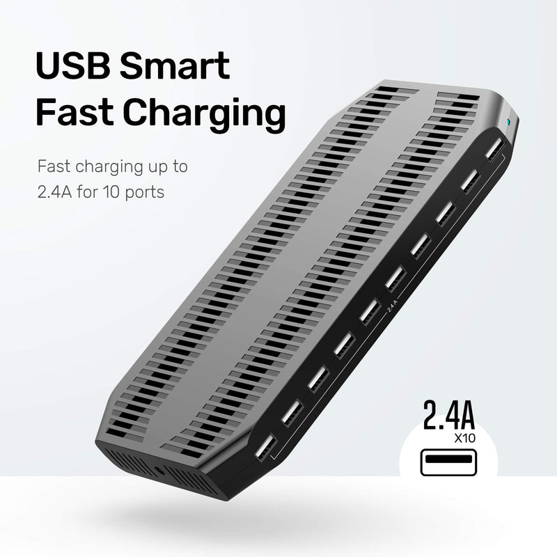 Unitek USB Charging Station, 10 USB Fast Ports Charge Docking Station and Adjustable Dividers, Multi Device Charger Organizer Compatible with iPad, iPhone, Tablet and Cell Phone 60W+10 Port, Black Pack of 1