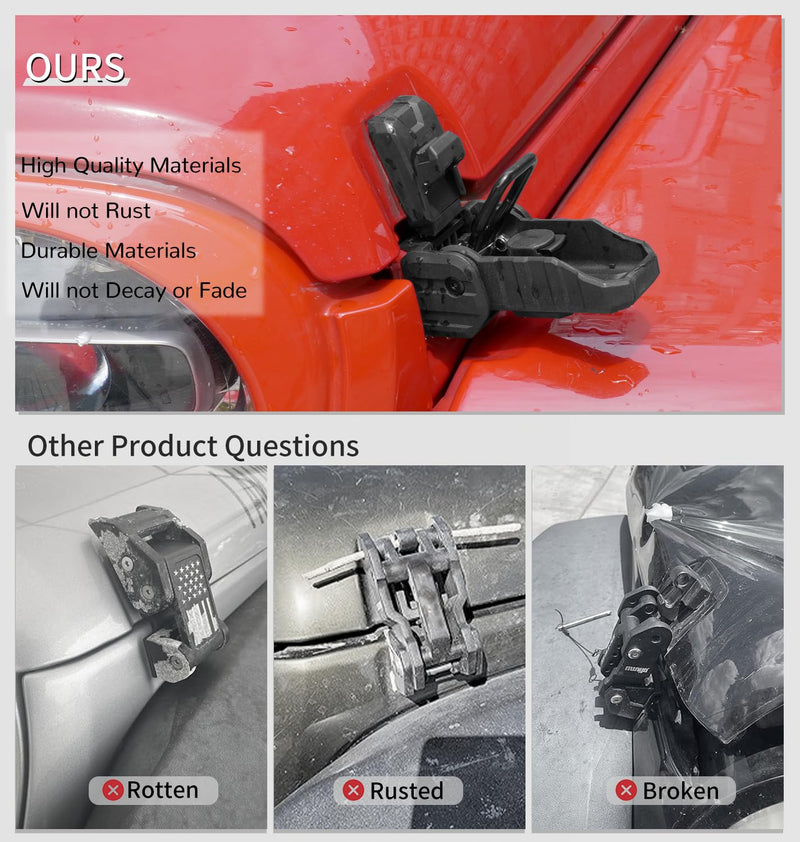 Locking Hood Latch with Keys, Jeep Hood Latch Compatible with 2018-2025 Jeep Wrangler JL JLU Jeep Gladiator JT, Anti-Theft Hood Lock Catch Latch Accessories, Dust & Water Resistant, 1 Pair(Not for JK) OEM Style - For 2018-2025 Jeep JL JLU JT