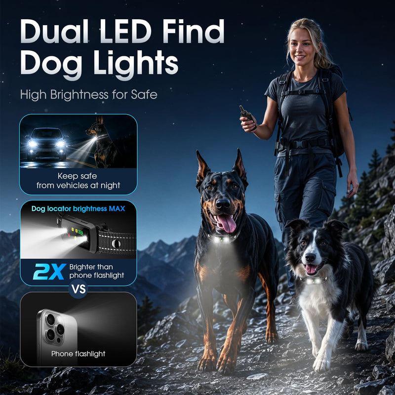 Military Dog Shock Collar 2 Dogs, 4200ft Dog Training Collar with Remote, IPX7 Waterproof Electric Dog Collar with 3 Training Modes, LED Lights & Security Lock, Rechargeable eCollar for 5-120lbs Dogs Black