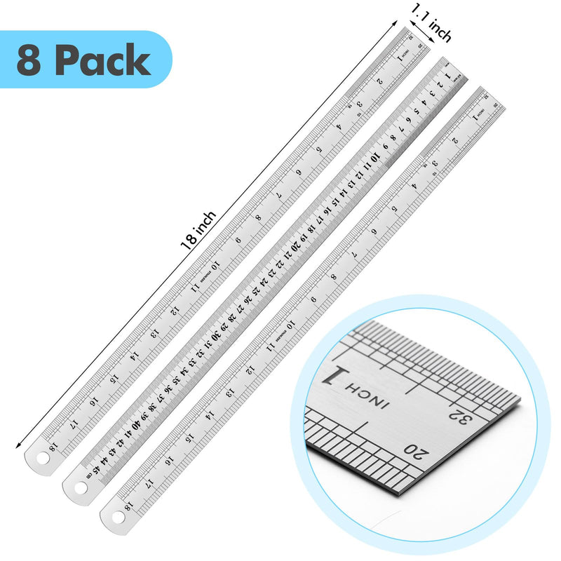 EBOOT 8 Pack 18 Inch Stainless Steel Rulers, Back to School Supplies Metal Rulers Imperial & Metric Graduations for Precision Measuring Meter Yard Stick for Construction Drafting Woodworking 18inch