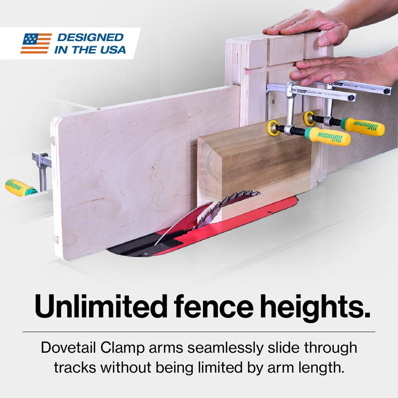 MICROJIG MatchFit Dovetail Clamps, Woodworking Track System Tools, DVC-538K2, 2-Pack, Yellow/Green