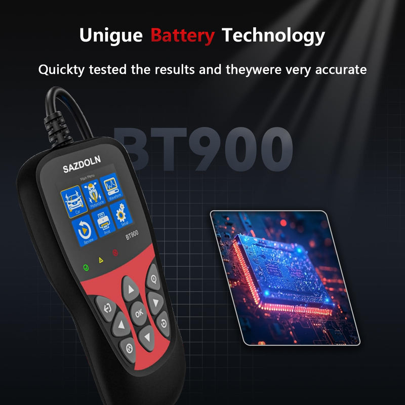 BT900 Car-Battery-Tester 6V 12V, Automotive 100-2000CCA Battery-Load-Tester Analyzer, Digital Auto Battery Analyzer for Car Truck Marine Motorcycle SUV Boat,Black ﻿