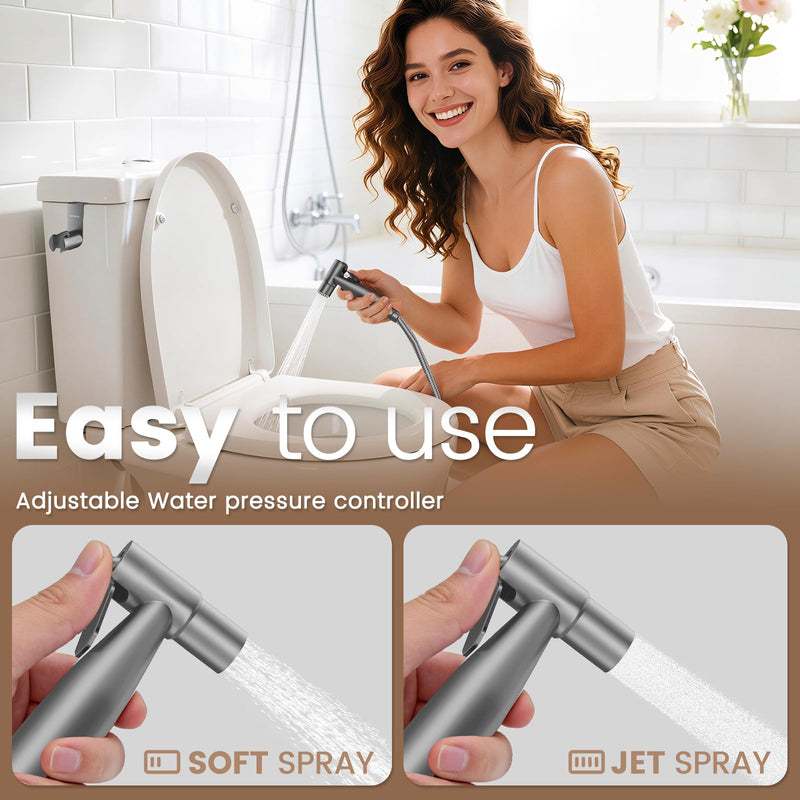 Handheld Bidet Sprayer for Toilet - Adjustable Pressure Stainless Steel Jet Sprayer for Cloth Diaper Cleaning, Feminine Wash & Baby Care, Muslim Shower Hose Kit KPGFWY (Gunmetal Gray) Gunmetal Gray