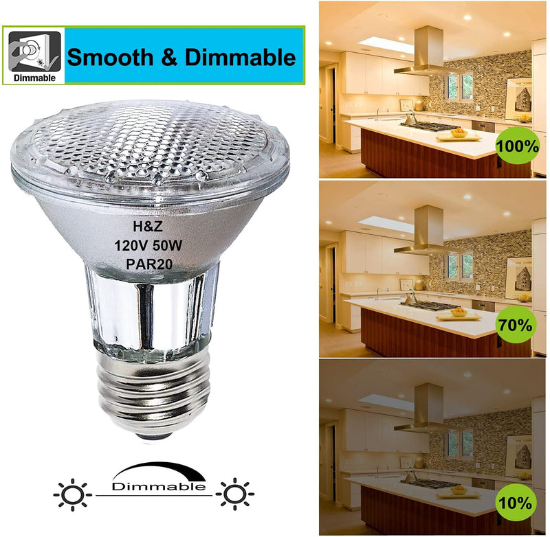 H&Z PAR20 Bulbs - 6PCS 50W 120V Dimmable Flood Lights, High Brightness & CRI100, E26 Base, 3000K Warm White PAR20 Bulbs for Recessed & Track Light par20 50w 6p