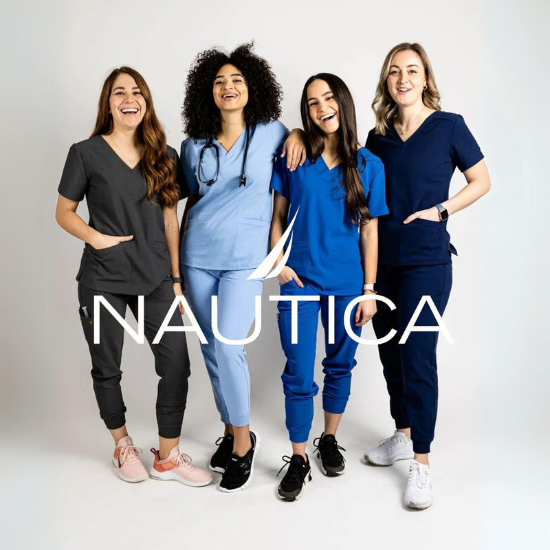 Nautica Womens Scrubs Tops, 3 Pack V-Neck Breathable Scrub Tops Women, 3 Pocket Stretch Fabric Scrubs for Women 3 Pack Blk/Blk/Blk Medium