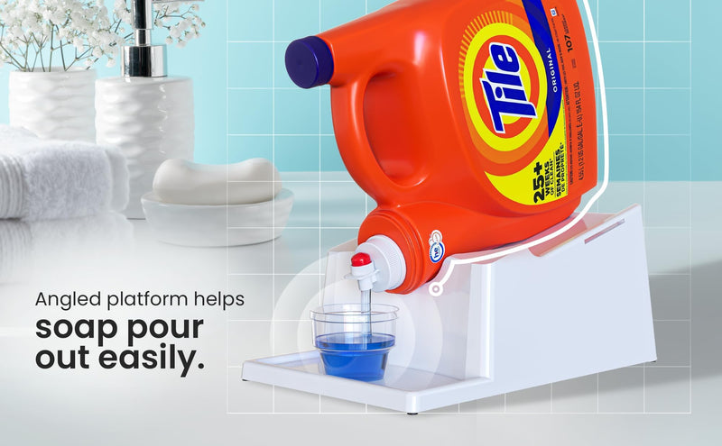TidyFriend Liquid Laundry Detergent Holder Stand with Drip Tray & Rubber-Grip Feet, Stand for Laundry Room Organization and Storage, Fabric Softener Dispenser with Cup Holder for Easy Pouring (White) 1 White