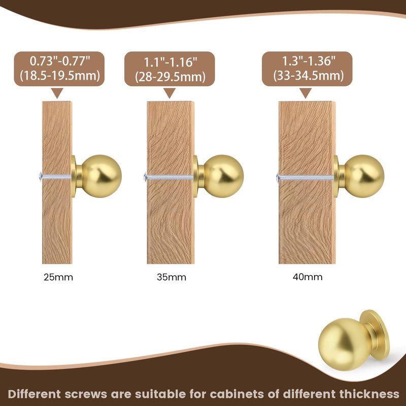 12 Pack Polished Brass Cabinet Knobs, Round Ball Gold Drawer Dresser Knobs, Solid Modern Kitchen Knobs, Diameter 1.06"(27MM) 12