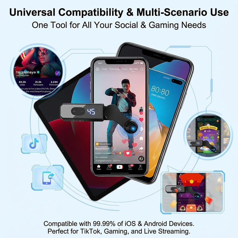 Auto Clicker for TikTok iPhone/iPad/Android Phone Screen, Tapper for TikTok | Rechargeable Cordless with Digital Display 107 Speed Adjustable Levels, Ideal for Live Likes, Games and Reward Tasks Black