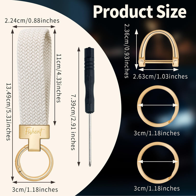 Fishent Stretchy Car Keychain, Nylon Braided Cool Key Chain for Women Men, Universal Key Fob Holder with 3 Keyrings, Anti-Lost D-Ring, Car Accessories, Starlight