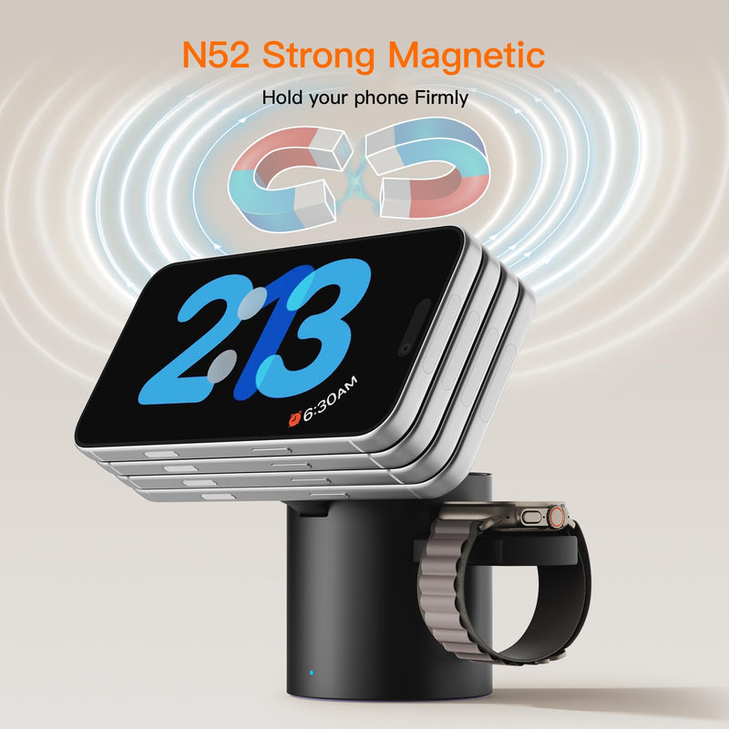 Foldable Magnetic 3 in 1 Wireless Charger Stand for iPhone Watch AirPods | A Must-have for Portable Travel,15W Magnetic Charging Station for iPhone 17 16 15 14 13 12 Series Wireless Charging Station Black