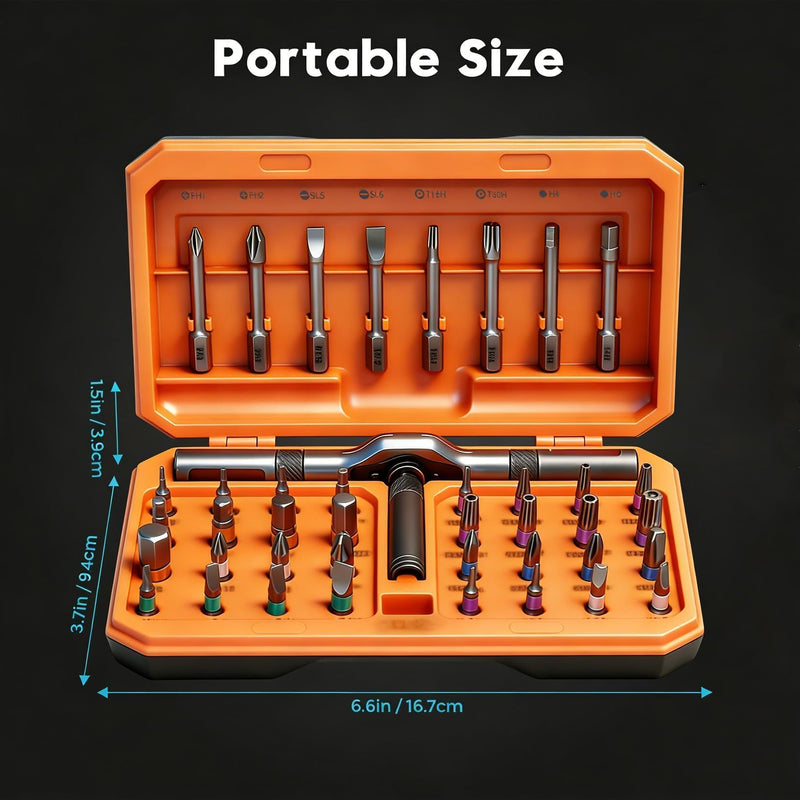 42 in 1 Magnetic Screwdriver Set, T Handle Ratchet Screwdriver Set, Precision Hand Tools for Electronics Repair, DIY Projects, Home Maintenance - Ideal Gift for Men & Women, Orange