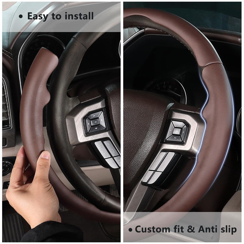 Steering Wheel Cover for Ford F150 2015-2020/ F250 2017-2022/ F350 2017-2022/ F450 2017-2022/ F550 2017-2022/ Ford Expedition 2018-2021 Steering Wheel Protector for Ford Steering Wheel Accessories Brown Leather For F150 2015-2020