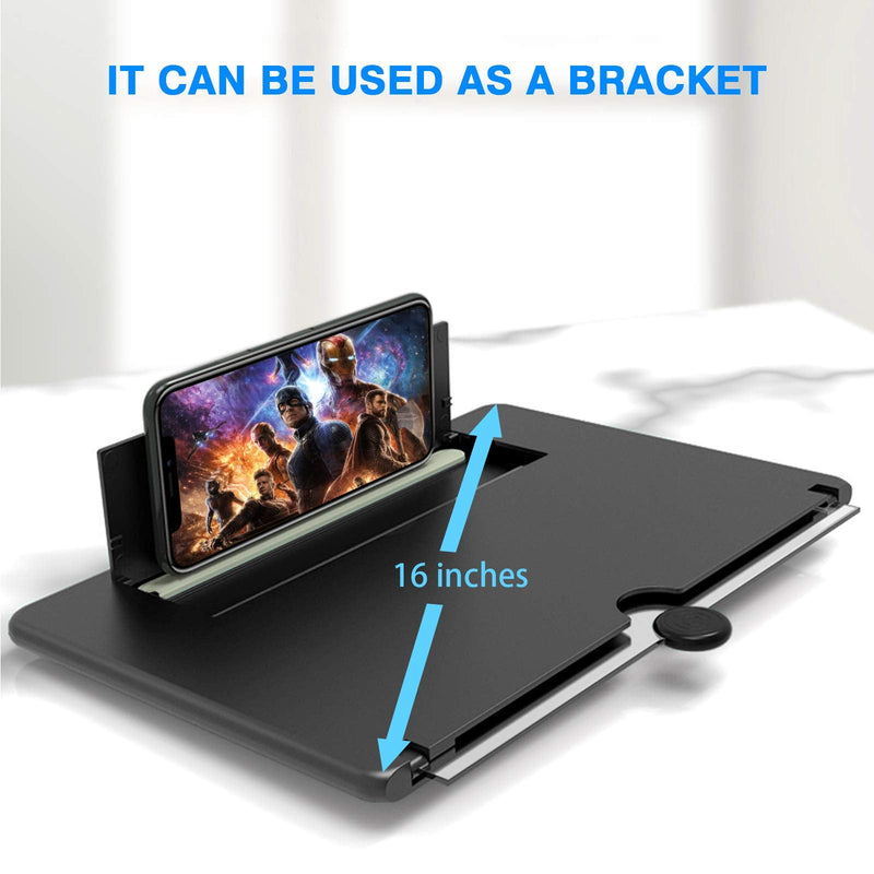 16 inch Screen Magnifier for Cell Phone 3D Magnifier Screen Enlarger for Movies,Videos,Reading,Gaming-Screen Amplifie with Foldable Phone Stand Holder. Compatible with All Smartphones -Black Black