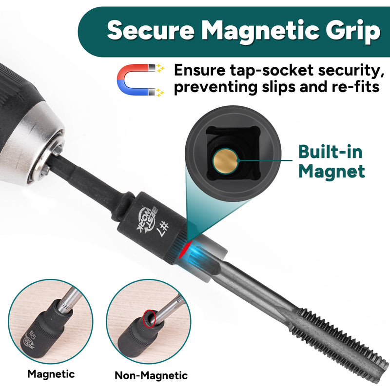 12pcs Magnetic Tap Socket Set, 1/4", 3/8" Square Drive Tap Handle Tool Standard