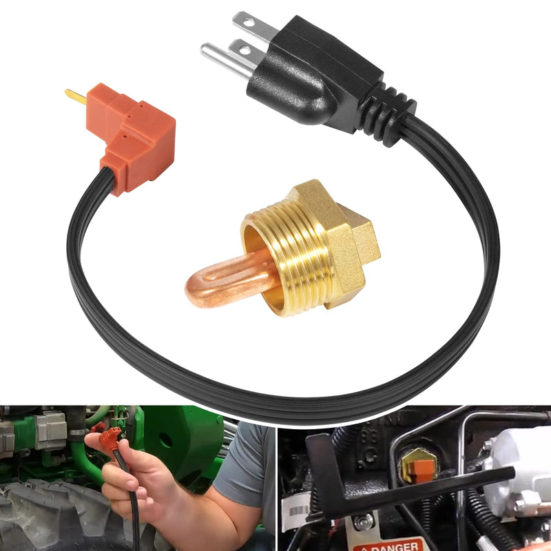 AR87167 Engine Block Coolant Heater Kit with AR8767 Heater Element & AR87168 Power Cord, for John Deere 1025R 110 2210 2305 4210 445 X495 XUV Gator 850D 855D 855M 865E Tractors