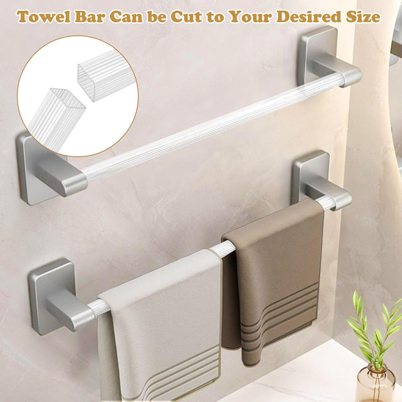 Earthtec 24 Inch Clear Adjustable Replacement Bathroom Towel Bar Rod Spring Loaded End Sturdy Plastic Wall Mount and for Kitchen Towel Storage Replacement Towel Bar for Ceramic Holder