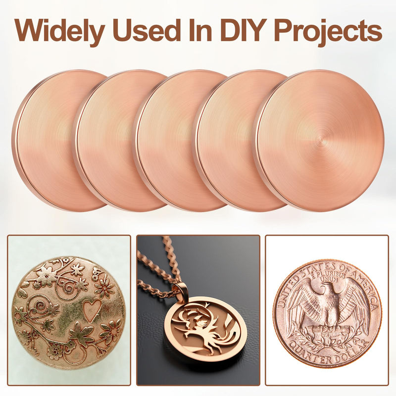 15 Pcs Copper Round Discs 1-1/4" Dia. x 1/8" Thick Solid Blank with Velvet Storage Bag for DIY Crafts Engraving Commemorative Collection 15