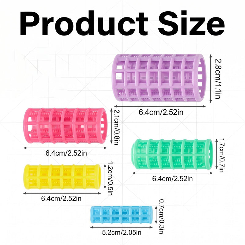 30PCS Plastic Hair Curlers, Self-Grip Roller Set, 5 Assorted Sizes for Volume, No Heat Damage Styling, Wet Hair Application, Home Beauty Tools
