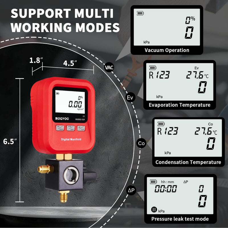 Digital Single Manifold Gauge, HVAC Refrigerants Digital AC Gauges Pressure Gauge for R22/R32/R410A/R134A/1234YF 24+ Refrigerants Recharge