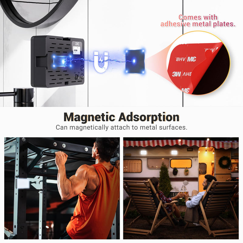 JJC RGB Video Light, 360°Full Color 24 Effects 2600mAh Rechargeable 2500-8500K Magnetic LED Camera Light, 1/4" Screw Mount Cold Shoe Light, Portable Light for Photography Video Streaming