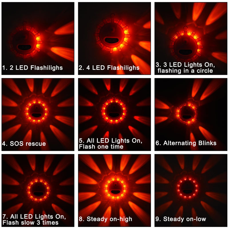 AK LED Road Flares Rechargeable Safety Flashing Warning Light Roadside Emergency Disc Beacon Kit for Vehicles Boats with Magnetic Base & Hook & USB Charging Cables (1 Pack) 1