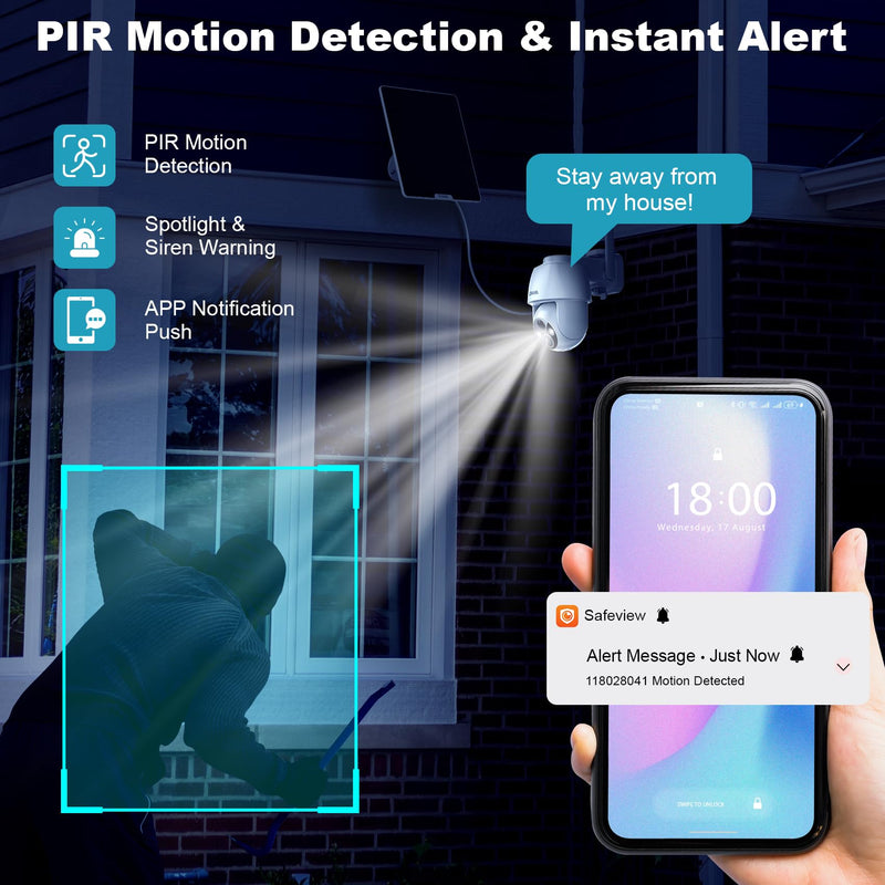 4G LTE Cellular Security Camera, No WiFi Solar Powered Wireless Outdoor Camera with Built in SIM Card, 2K Color Night Vision, 360° Full View, PIR Motion Detection & Siren, 2 Way Talk