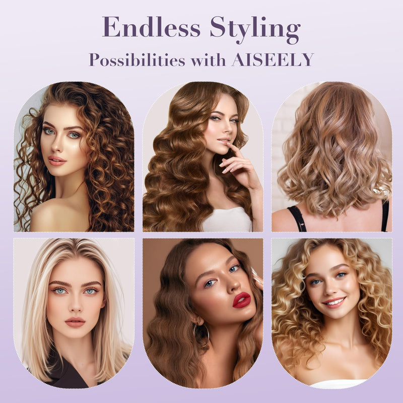 AISEELY Hair Waver, 32MM Hair Curler, Beach Wave Curling Iron,3 Barrel Deep Ionic Curling Wand with Ceramic Adjustable Temp (160°C-220°C),Anti-Scald Design & Travel Lock | Purple
