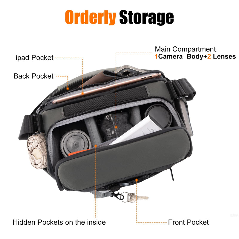 Compact Camera Bag Sling, Padded Photography Case Crossbody forTravel | with Luggage Strap For Canon, Nikon, Sony, Fuji DSLR/SLR/Mirrorless Cameras, Lens(Dark Gray) Dark Grey Medium