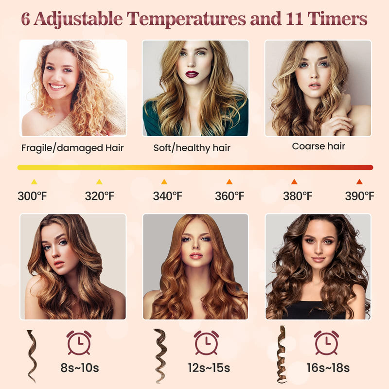 Cordless Hair Curler, Automatic Curling Iron Ceramic Rotating Hair Curler 6 Temperatures & Timer Settings 5000mAh Rechargeable Hair Curling Iron Wand for Curls Waves Anywhere (Bla) Bla