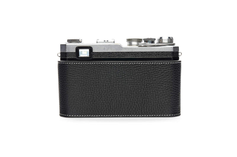 S3 Film Camera Case, Handmade Genuine Real Leather Half Camera Case Bag Cover for Nikon S3 Film Camera With Hand Strap (Black) Black