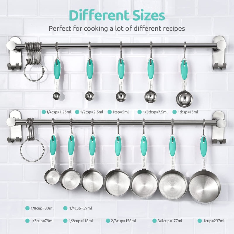 Measuring Cups and Spoons Set: U-Taste 18/8 Stainless Steel 12 Pieces Metal Stacking Kitchen Baking Cooking Food Measure Set 7 Cups 5 Spoons with Strengthened Weld Joints (Aqua Sky) Aqua Sky