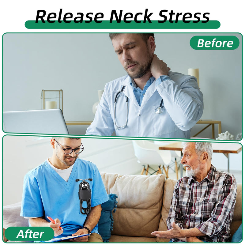 Stethoscope Holder Clip -PU Black Leather Stethoscope Clip | for Scrubs, White Coats, Belts