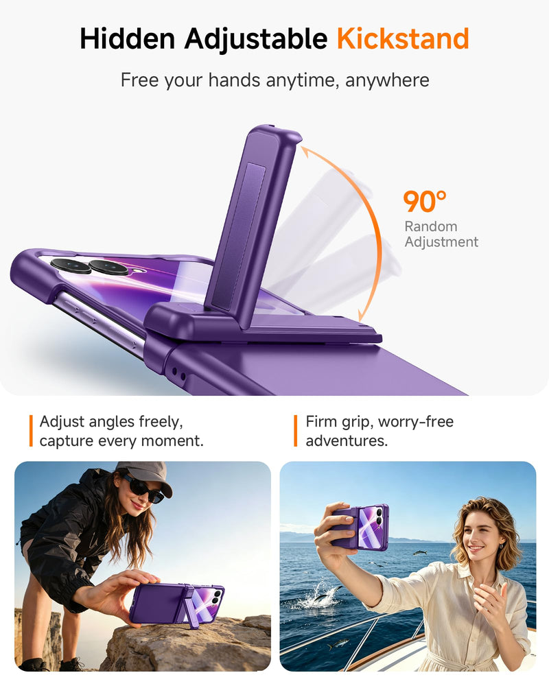 Kaiiecal Magnetic for Motorola Razr 2026/2025/2024 Case with Screen Protector [Fit for Magsafe] [Hidden Kickstand] [Hinge Protection] Durable Silicone Matte Protective Cover for Razr 70/60/50, Purple Phantom Purple