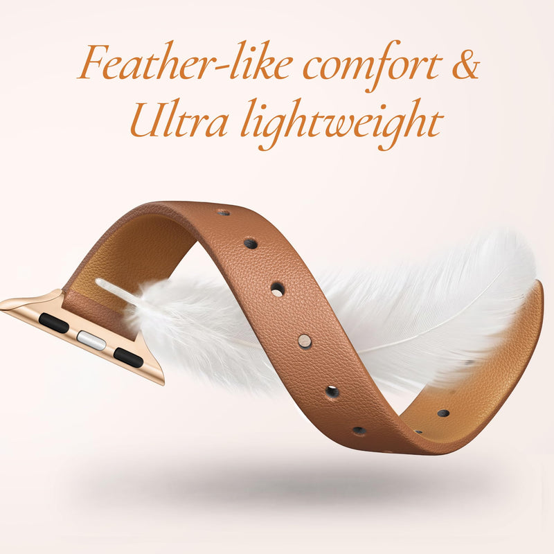 Vegan Leather Band for Apple Watch Bands for Women 40mm 41mm 42mm 38mm | Soft Slim Seamless Faux Leather Wristband, Fits iWatch Bands SE3-1 Series 11 10 9 8 7 6 5 4 3 2 1, Dressy & Fancy Brown with Rose Gold Buckle 38mm/40mm/41mm/42mm(Series 11 10)